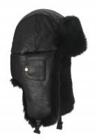 Чорний шкіряний бомбер із чорним хутром кролика (Mad Bomber®) (306LBLK)