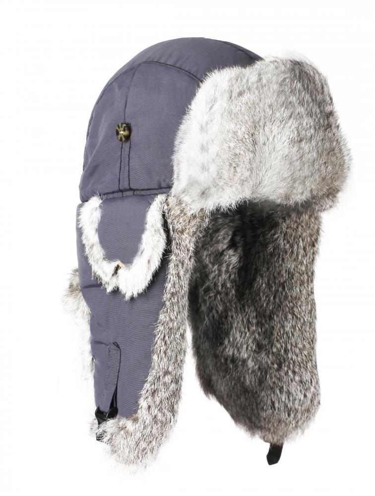 Шапка-вушанка Mad Bomber / сірий Supplex із сірим хутром кролика (304GRY)