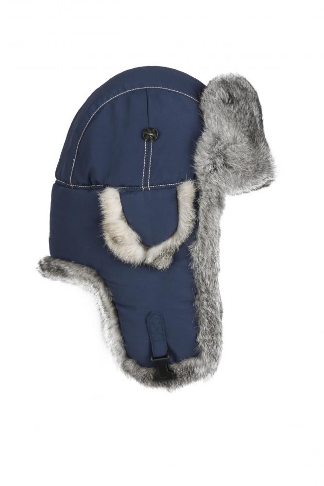 Шапка-вушанка Mad Bomber / темно-синій Supplex із сірим хутром кролика (304NVY)