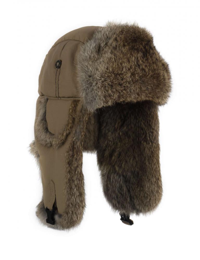 Шапка-вушанка Mad Bomber / хакі із коричневим хутром кролика (305KHK)