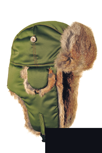 Шапка-вушанка оливкова з натуральним хутром кролика (Mad Bomber®) (305OLV)
