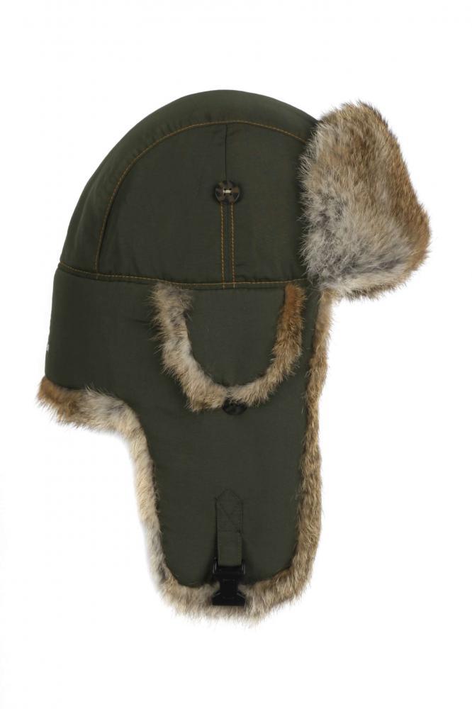 Шапка-вушанка оливкова з натуральним хутром кролика (Mad Bomber®) (305OLV)