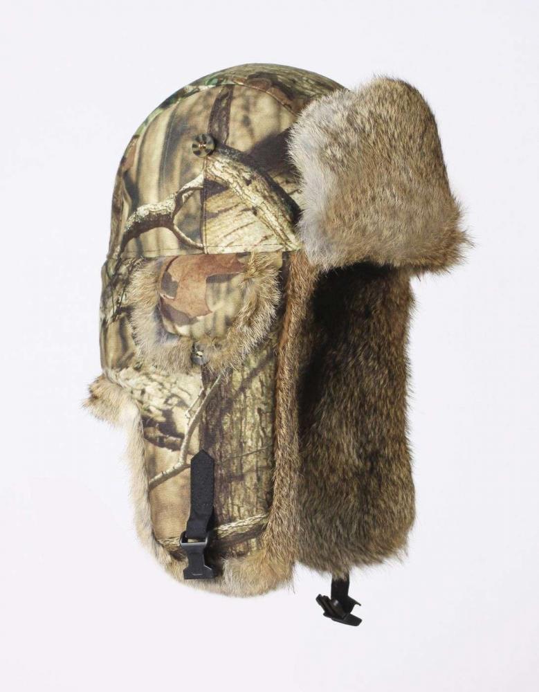 Шапка-вушанка з камуфляжним малюнком Mossy Oak з натуральним хутром кролика (Mad Bomber®) (305SDMO)