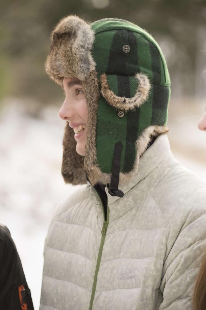 Вовняний бомбер / зелено-чорна клітинка із коричневим хутром кролика (Mad Bomber®) (305WGBP)